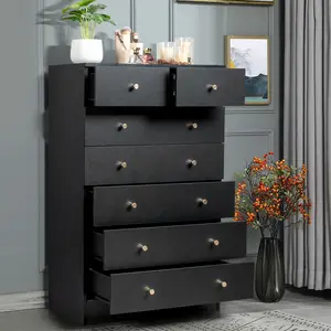 FCH Black Storage Drawer Cabinet Triamine 66*33*104cm Six Layers Seven Drawers Drawer Cabinet Matt Gold Room Living Room