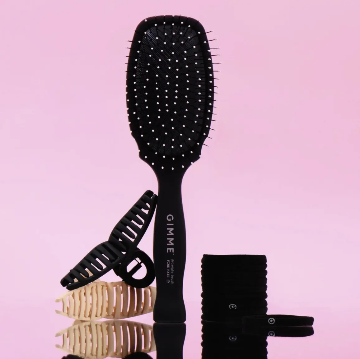 Gimme Beauty Hair Bundle - Detangling Brush + Seamless Hair Bands + Claw Clips, No-Damage Hair Accessories Set for Fine, Medium & Thick Hair