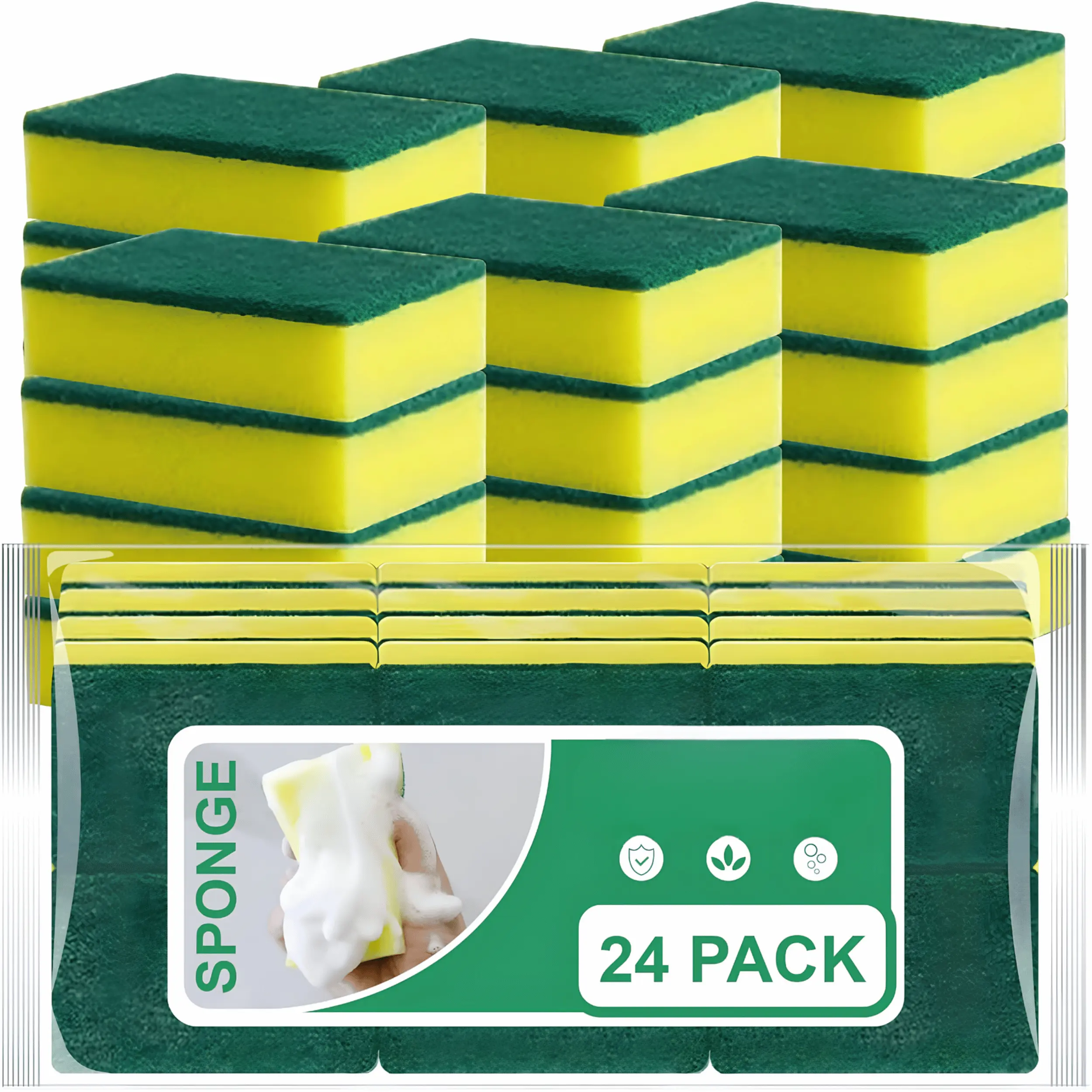 24 Pack Kitchen Cleaning Sponges Non Scratch Scrub Dish Sponges for Dishes, Pots, Pans & Non Stick Cookware, Stink Resistant Heavy Duty Cleaning Sponges for Kitchen Sink, Household Cleaning Supplies
