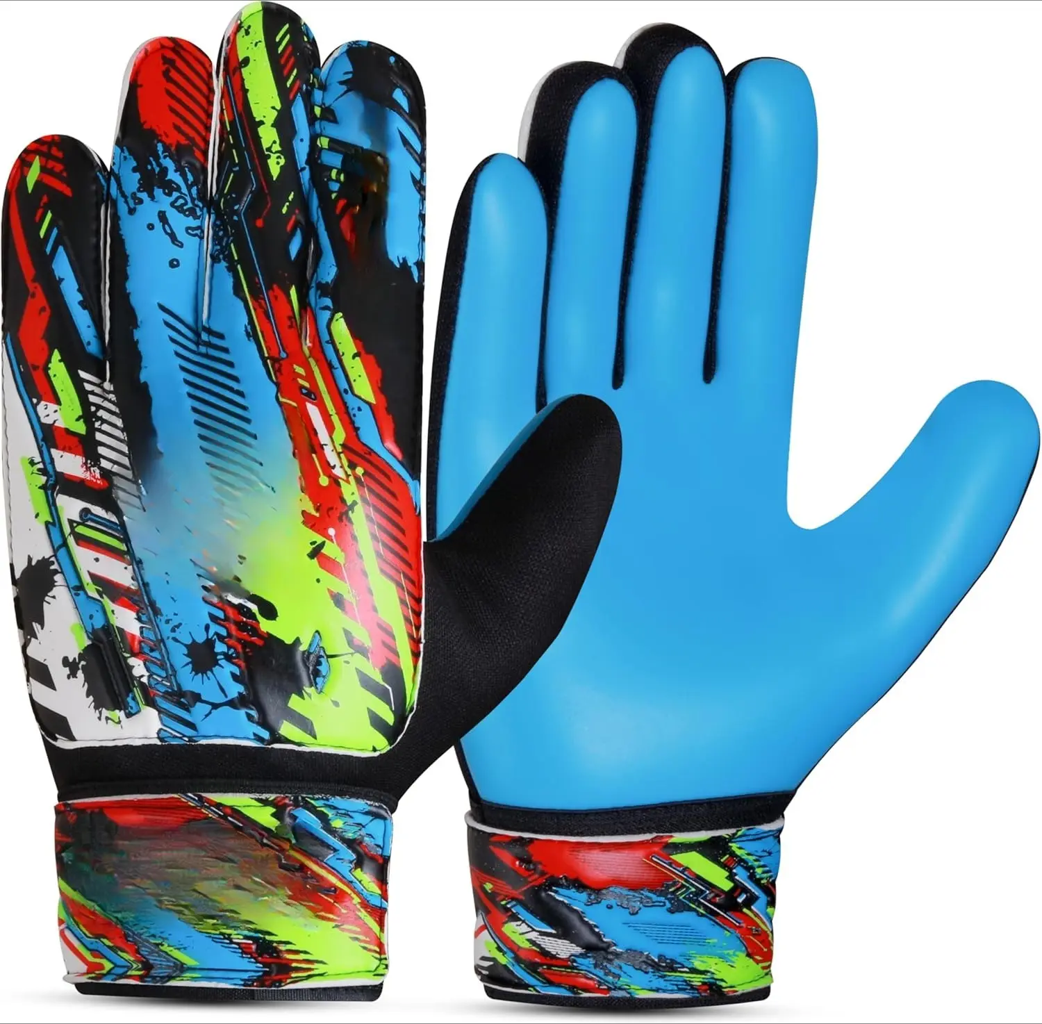 Unisex Funky Print Goalkeeper Gloves, 4mm Anti-Slip Latex Foam Soccer Hand Protection with Double Wrist Support, Breathable Stretch Mesh, Reflective Details, 3D Embossed Design for Children & Adults (Football/Soccer Games), 1 Pair