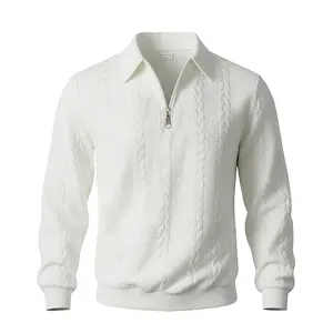 Men's Fitted Quarter-Zip Pullover Sweater - Textured Cable Knit, Casual Polo Collar, Soft Warm Knitwear for Fall Winter, Ideal for Daily Wear & Business Casual Occasions