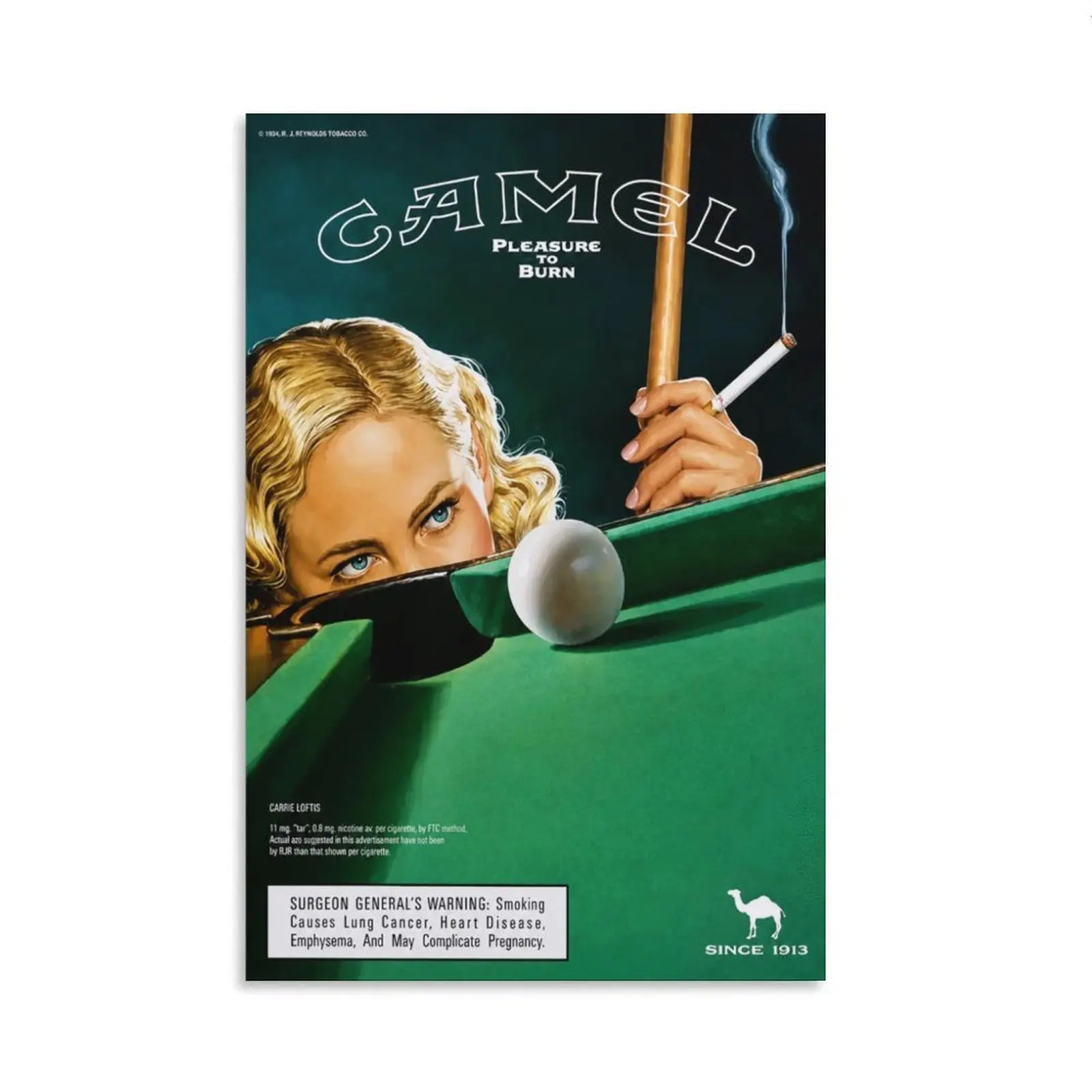 Vintage Camel Poolhall Pinup Poster