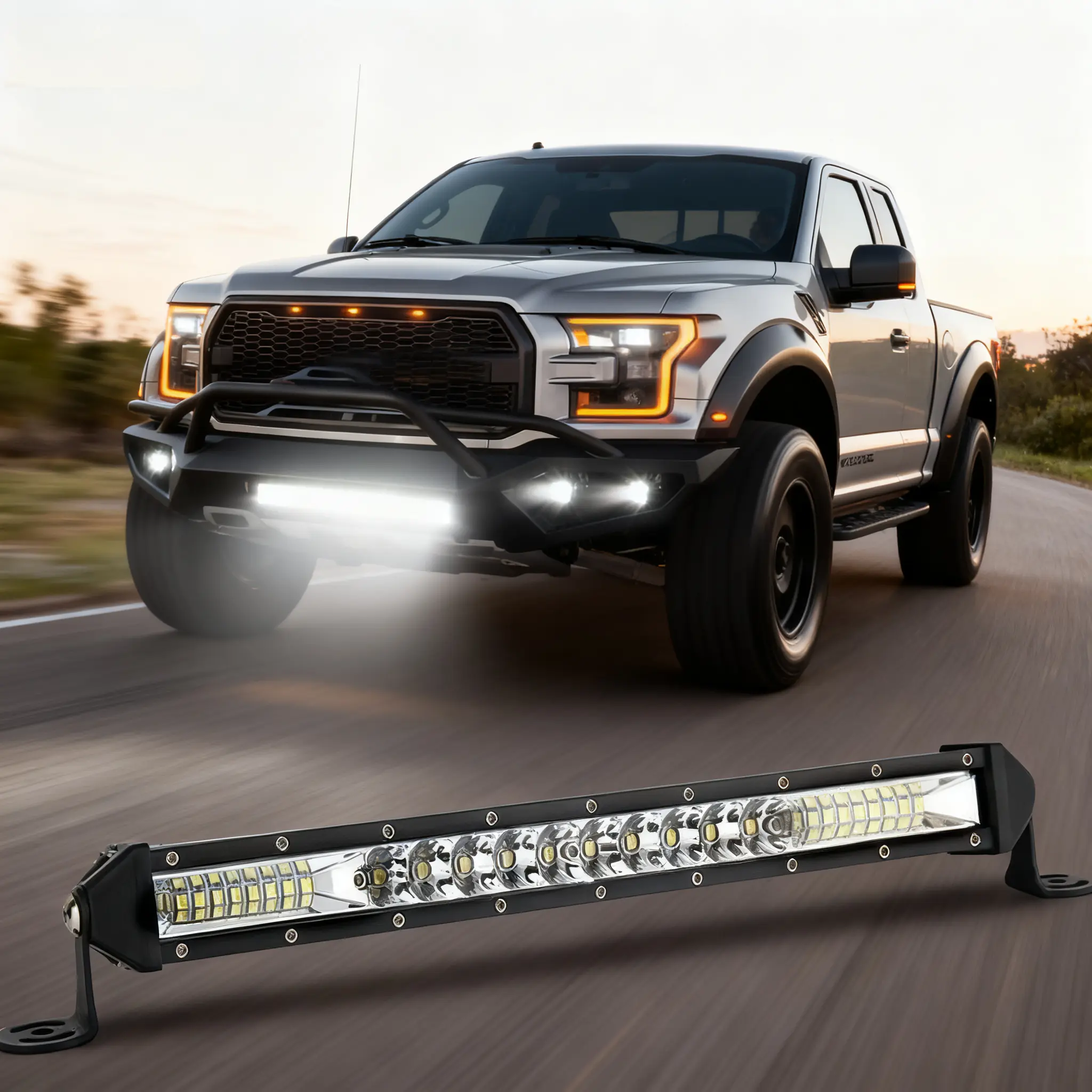 10/20 Inch Triple Row Slim LED Light Bar Spot Flood Combo Beam Waterproof Off Road Driving Work Light for Truck SUV ATV Boat