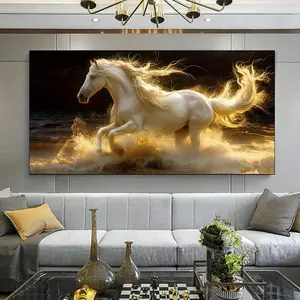 1 framed canvas painting - white horse galloping, suitable for living room, office, dining room, home decoration Ornaments Artistic