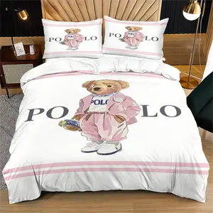 Bear print pattern duvet cover set, including 1 duvet cover and 1 or 2 pillowcases, without a core or pillow, suitable for bedroom or dormitory bedding set, suitable for gift giving or personal use
