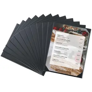 12 Pack 1 View 8.5" x 11" Menu Holder Covers Black Leather Book Style Menu Sleeves for Restaurant Coffee Bars Wine List Fits Letter Size Also for Certificate and Diploma Holder