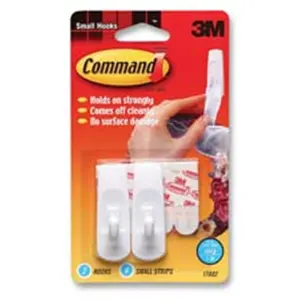 3M MMM17002 Command Hooks- Small- 1lb. Capacity- 2 Hooks-4 Strips