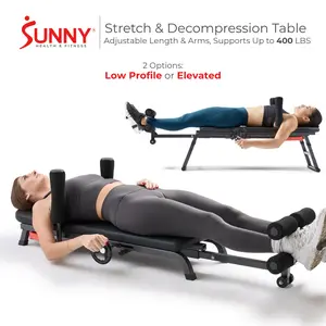 Sunny Health & Fitness Full Body Stretch Decompression Inversion Bench Table Adjustable to 84.8" High-Density Foam Arm Supports Posture Lumbar Lower-Back Relief Spinal Correction 400 lbs Capacity Home Gym Post Workout Recovery Low Profile or Elevated