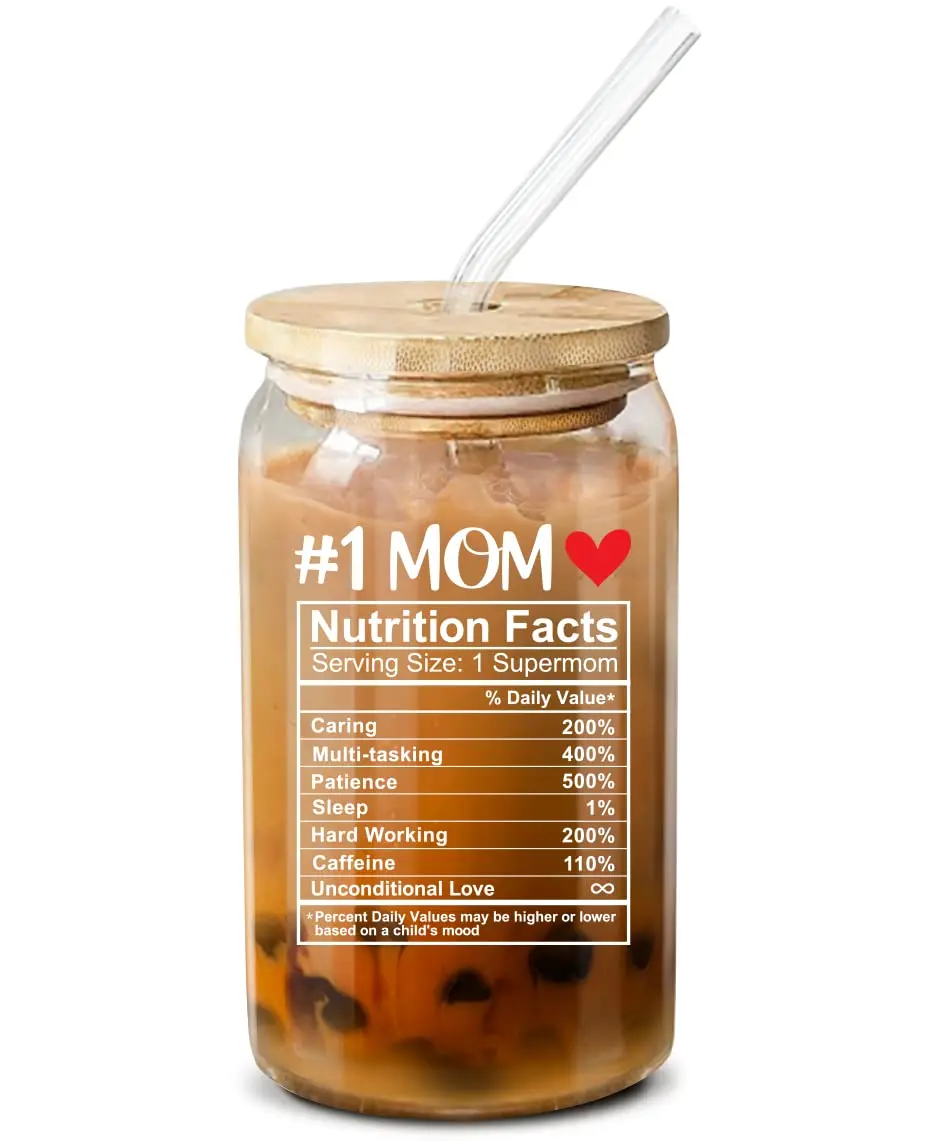 NEWELEVEN Mothers Day Gifts for Mom - 16 Oz Coffee Glass with Daughter, Son, Kids - Unique Birthday Gifts for New Mom - Bottles