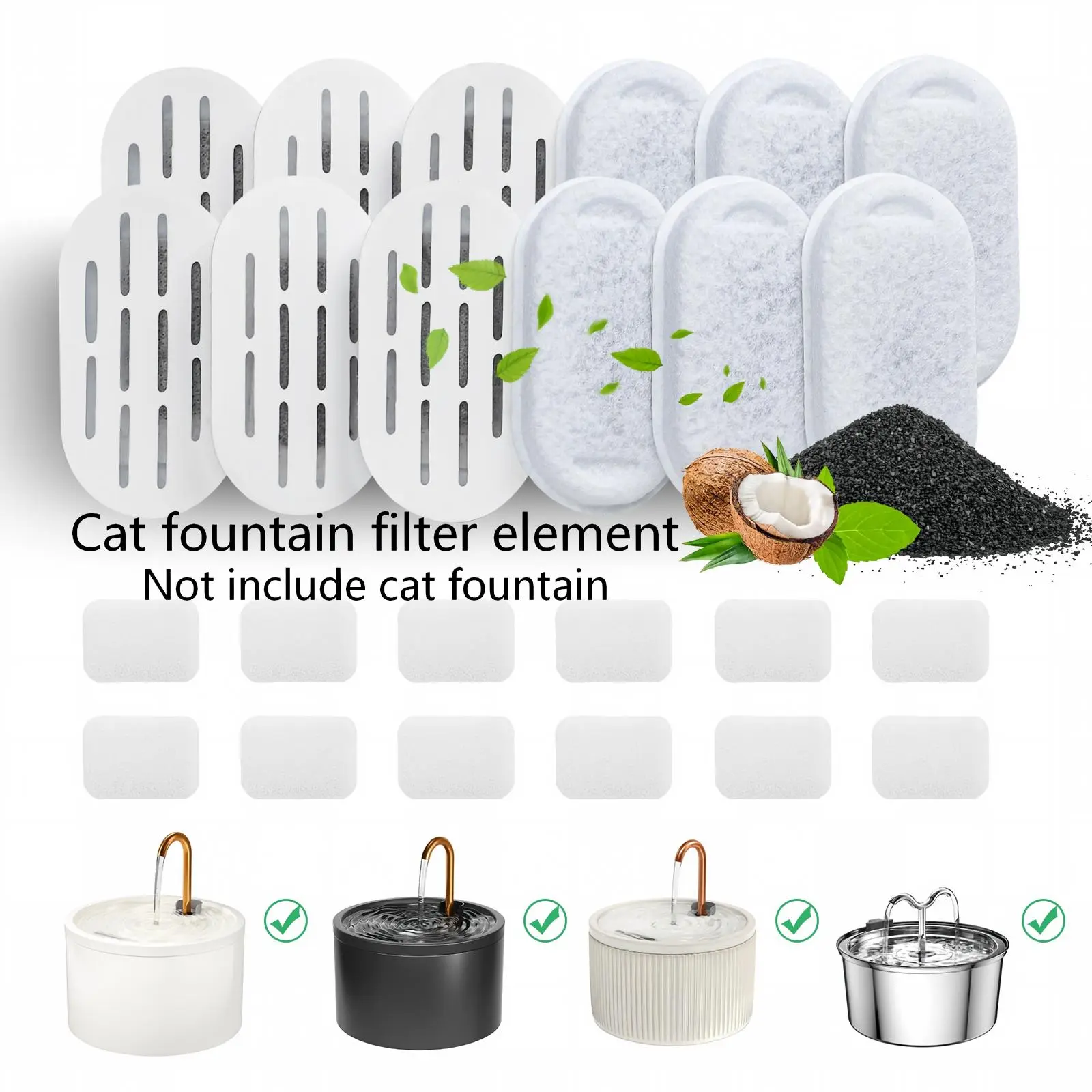 MISFANS D02/D03 Cat Fountain Filters (12-Pack) – Keep Your Pet’s Water Fresh & Clean Every Day  (Fountain Not Included）