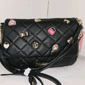 Juicy Couture Juicy Girl Only Satchel Crossbody Bag W Charm Black Quilted Design with Embellishments