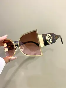 Vintage Trendy Ombre Tortoiseshell Glasses, Retro Fashionable Trendy Eyeglasses for Women, Wide Frame Legs Eyewear for Outdoor Activities, Trendy Beach Eyewear, Stylish Glasses