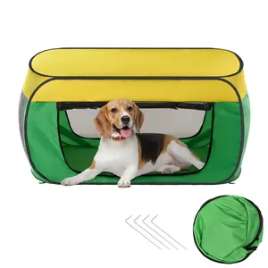 Portable Foldable Dog Crate – Travel Kennel for Small, Medium & Large Dogs, Indoor/Outdoor Pet Enclosure, Green/Yellow