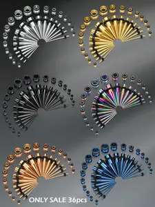14g-00g 36 Pcs Ear Gauges Stretching Kit, Tapers Plugs Eyelets, Ear Gauge Tunnels, Implant Grade Steel, Stainless Steel Earrings, Body Jewelry Set, Piercing Taper Tool