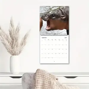 Hippo Pattern Wall Calendar, 1 Count 2025 Mini Hippo Calendar, Wall Calendar for Home Office, Office Stationery & Supplies