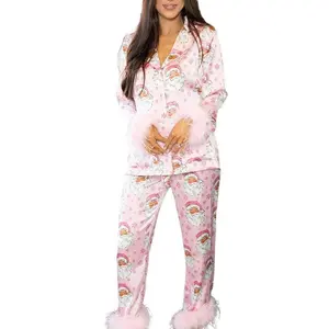 Women's Christmas 2 Pcs Pajama Set Long Sleeve Xmas Print Shirt Tops with Pants Sleepwear Loungewear Xmas Pjs��gift�� Womenswear Check