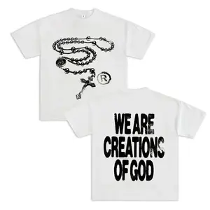 Y2K High - Street Religious - Themed Tee With 'We Are Creations Of God' Slogan (220g Cotton T-) Printed T-, Cotton T  Unisex T- white graphic good funny shirts shri old man soft