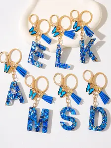 Cute Butterfly Resin Keychain Charm, Letter A-Z Name Initial Keyring, Bag Pendant, Car Earphone Case Decor, Women's Gift, Trendy Cute Keychain