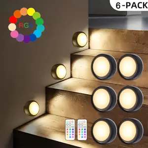Wireless LED Puck Lights, Battery Operated Push Light, 13 RGB Colors Changing Tap Light with Remote, Stick On Lights for Under Cabinet, Closets, Pantry