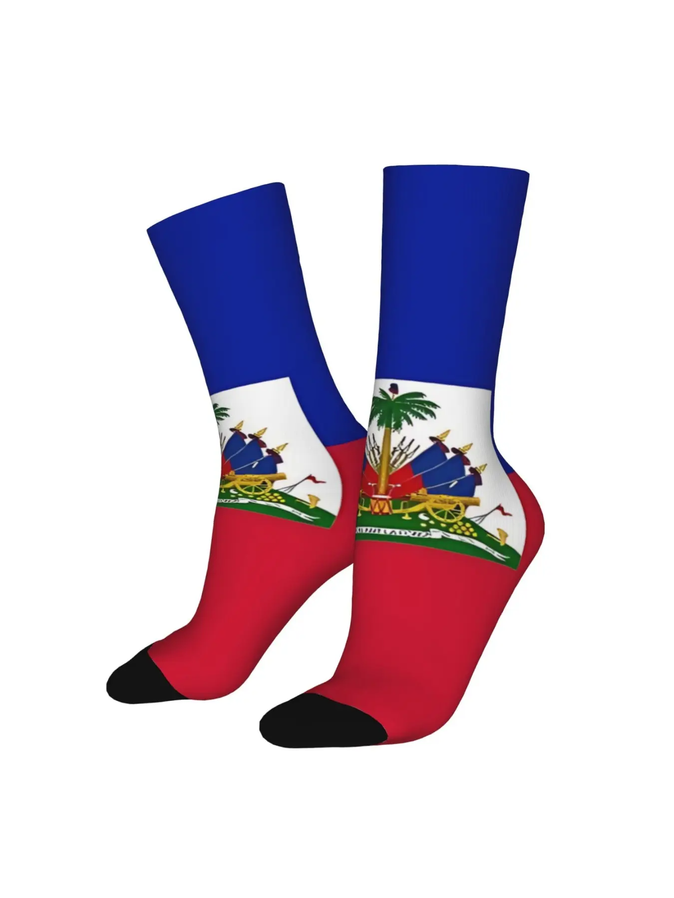 1 Pair Happy Funny Men's compression Sock Flag of Haiti Retro Harajuku Hip Hop Novelty Seamless Crew Crazy Sock Gift Printed Halloween Christmas All Season Socks