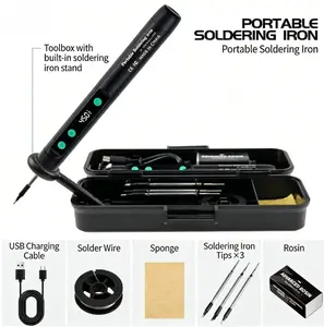 2026 Portable Soldering Iron Tool Set with Mini Tool Box| USB-C Rechargeable| Digital Temperature Display| Includes 3 FREE Soldering Iron Tips| Complete Kit for Hobbyists & Pros components