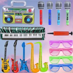 1 set Inflatable Guitar Instrument Combination Set 70S 80S 90S Party Decoration Photo Props, Rock Ornaments, Carnival Birthday Summer Party Supplies, Free One Pump, Random Colors Hand Masks