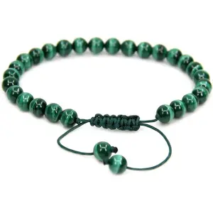 Natural A Grade Malachite Gemstone 6mm Round Beads Adjustable Bracelet 7" Unisex