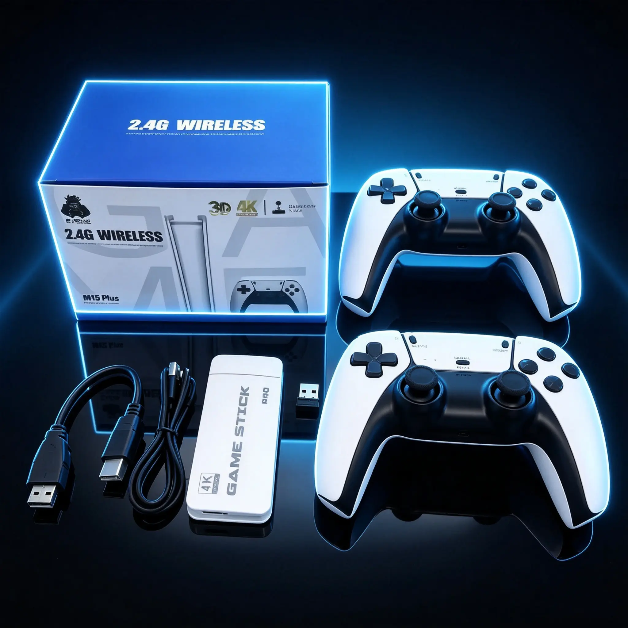 M15 Plus 4K Game Stick, 128GB Built-in Games, 2.4G Wireless Dual Controllers Retro Video Game Console