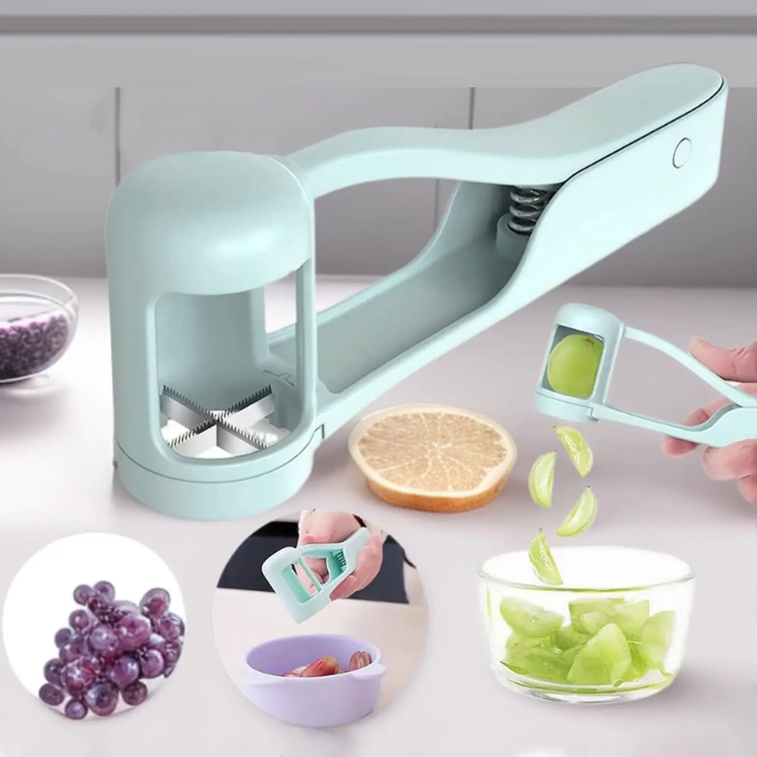 Stainless Steel Grape Cutter - Non-Slip Kitchen Gadget, Compact Kitchen Accessories for Baby Kid Lunch, Cherry Tomato Strawberry Slicing, 1 Unit Kitchenware
