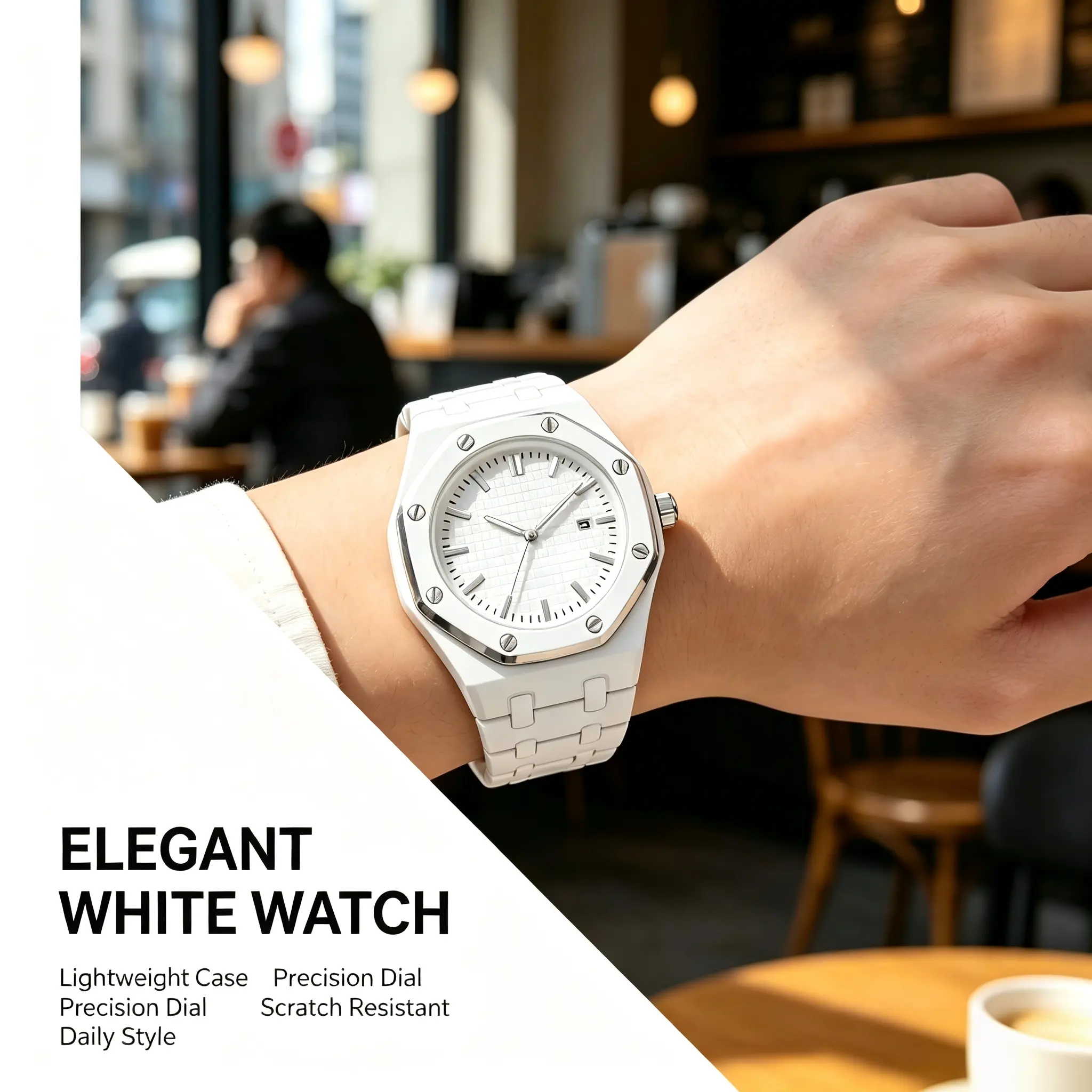 Unisex Minimalist Luxury Watch wearable accessory- Octagon Case, Grid-Textured Dial, Integrated Metal Band, Date Display, Daily Use, Water-Resistant Casual Quartz Sports Timepiece