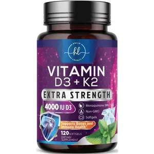 Vitamin D3 K2 5000 IU Plus with K2 (MK-7) 100 mcg - Vitamins D & K Complex Supplement for Bone, Teeth, Muscle, Calcium Absorption, Supports Immune & Heart Health, Non-GMO, Oil Formula - 120 Softgels Dietary