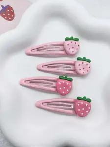 Cute Strawberry Design Hair Clip (4pcs), Fashionable Hair Accessories for Women & Girls, Lovely Hairwear Plain Color Temperament Bangs Clip for Party, Daily Clothing Decor, Hair Clip Set, Super Cute Clips