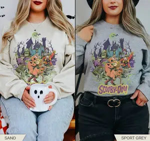 Blacklyly Retro Halloween Scooby-Doo Sweatshirt, Vintage Scooby Doo Halloween Sweatshirt, Halloween Scoobydoo Costume, Halloween Crewneck Sweatshirt Unisex Sweatshirt Sweater Casual Comfort Long Sleeve Tops Sweatshirts