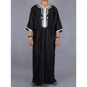 New 2025 Muslim Fashion Abayas for Men Patchwork Embroidery Long Robe Saudi Arab Kaftan Male Jubba Thobe Islamic Moroccan Abaya