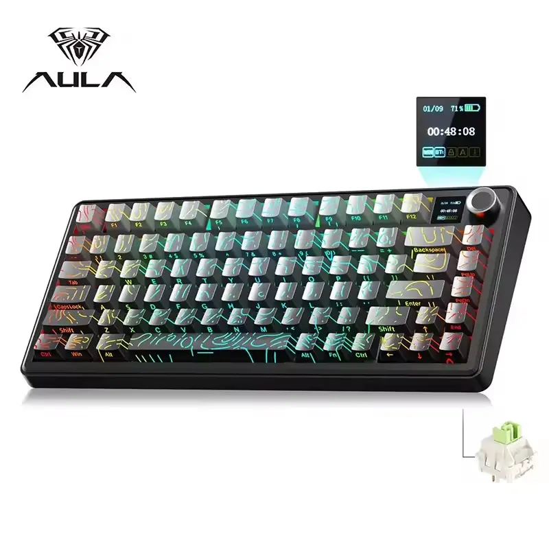 AULA F75 MAX Compact Hot-swappable Gaming Keyboard with Cream Switches - Wired/Bluetooth/2.4G Tri-mode, E-sports RGB Backlight, TFT Display, Noise-dampening Foam, Stabilizer, Flexible Structure, Volume Control (Gaming PC Accessories)
