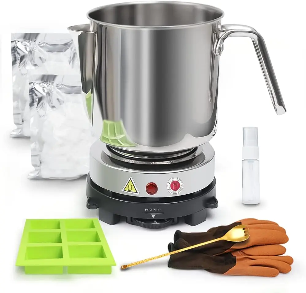 METL Soap Making Kit with Hot Plate 1.1 lb Glycerin Soap Base Pouring Pot  Mold for Adults Beginners DIY Craft Project