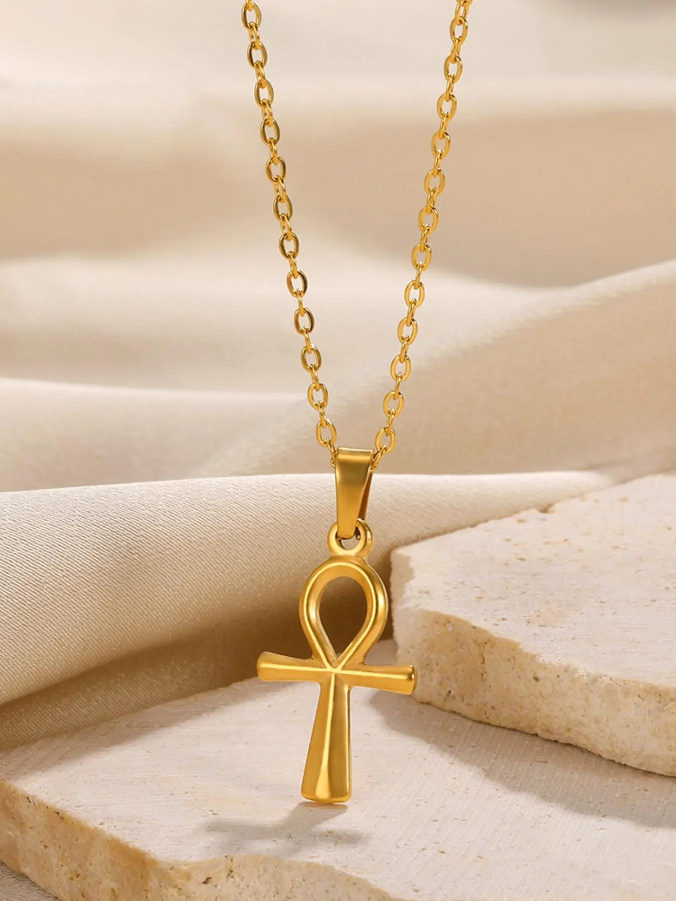 Vintage Style Stainless Steel Egyptian Ankh Pendant Necklace, Fashion Jewelry for Party, Daily Clothing Decor, Trendy All-match & Exquisite Jewelry for Birthday Gift, Fashion Jewelry Accessories, Stainless Steel Necklaces