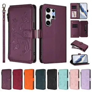 Zipper Leather Wallet Flip Protective Case For Samsung Galaxy S25 Ultra Edge S24 S23 S22 S21 S20 Plus FE S10E Card Slots Back Cover