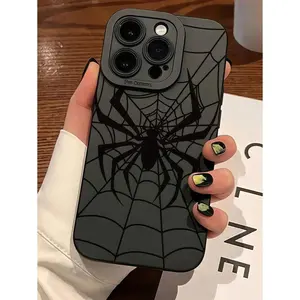 1pc Black Spider Web Graphic Full Lens Protection Anti-Drop TPU Phone Case Suitable For IPhone 16/15/14/13/12/11 Pro Max