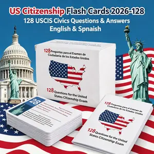 US Citizenship Flash Cards for Naturalization Test,128 USCIS Civics Questions & Answers, English Exam Prep & Essential Study Tool,Colored hard-bristled paper cards