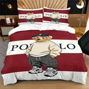 Bear print pattern duvet cover set, including 1 duvet cover and 1 or 2 pillowcases, without a core or pillow, suitable for bedroom or dormitory bedding set, suitable for gift giving or personal use, Comfy bed sets, Decorative duvet cover