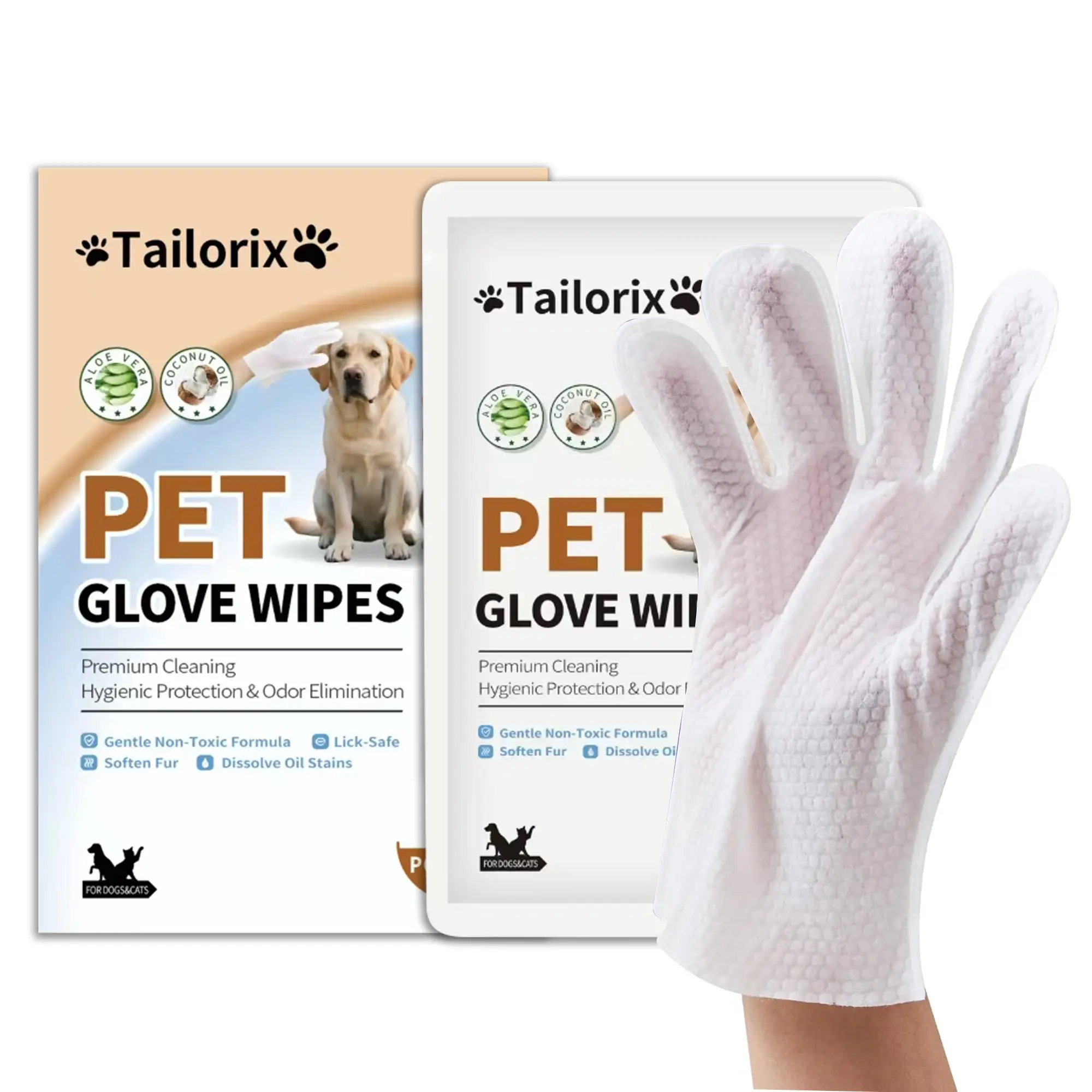Tailorix Pet deodorizing Wipes Pet Lover’s Gift-Pet Glove Wipes for Dogs & Cats Cat Bathing Dog Bathing Whitening Pet hair removal 8PCS Grooming P