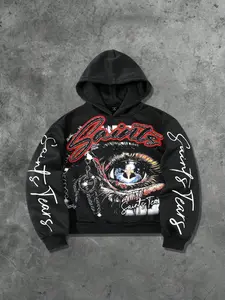 Unisex Street Style Streetwear Gothic Rock Hoodie, Casual Fitted Long Sleeve Top, Trendy Fashion American Eye Graphic Print, Short Hooded Sweatshirt for Fall & Winter