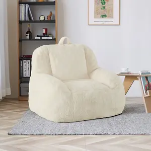 Extra Large Filled Floor Sofa with Handle, Plush Faux Fur Bean Bag Chair for Adults, Cozy Lounge Seat for Home, Office, Livingroom, Comfy Sofa