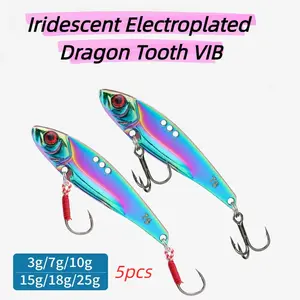 5pcs Iridescent Dragon Tooth Vib Fishing Lure, Metal Vibration Bait, Full Depth Sinking, Long Casting, Saltwater & Freshwater Tackle