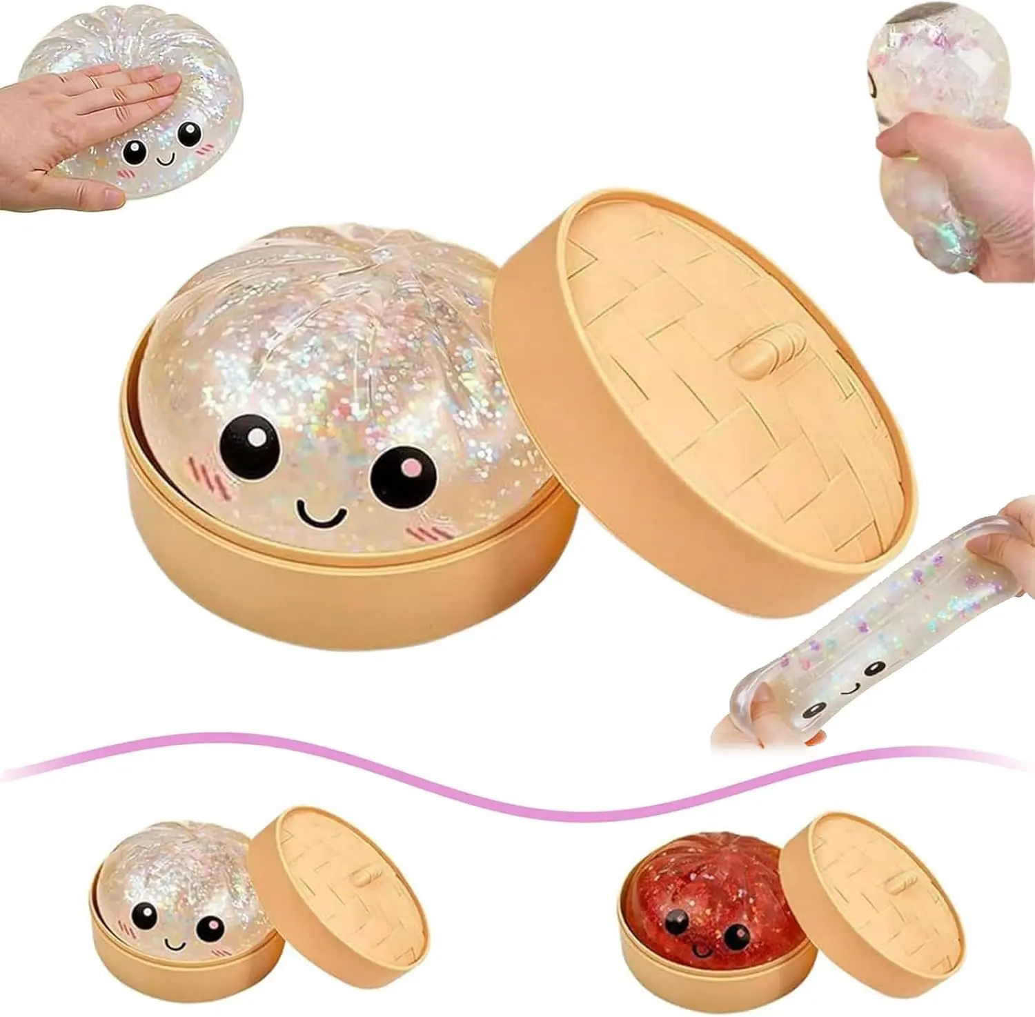 Attractive Plump Bun Shaped Toys with Vivid Facial Patterns,Fine Workmanship and Delicate Shiny Powder for Home Table Display