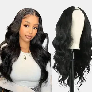 AUVZY 24inch V Part Wig Body Wave Glueless Wig Clip In Extensions Thin Part Wig Long Wavy Black Half Wig For Women, Hair No Leave Out V Part Wigs Beginner Friendly No Sew In Synthetic Wigs