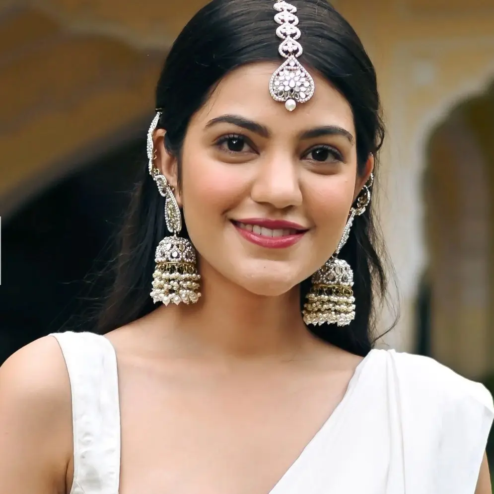 Real mirror with beads work Madhuri Jhumkas / Earring with Mangtika