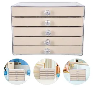 Transparent Rectangle Acrylic Jewelry Storage Box with 5-Layer Velvet Dividers, Drawer Organizer for Earrings, Rings, Necklaces, Bracelets - Bedroom Home Organizer (Funny Stickers Included)