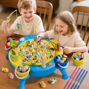 Magnetic Fishing Rod Toy Game for Kids & Toddlers Ages 3-6, 360° Rotating Musical Fish Dish, 4 Buckets, 8 Rods, Scenic Accessories, Educational Board Game for Boys & Girls